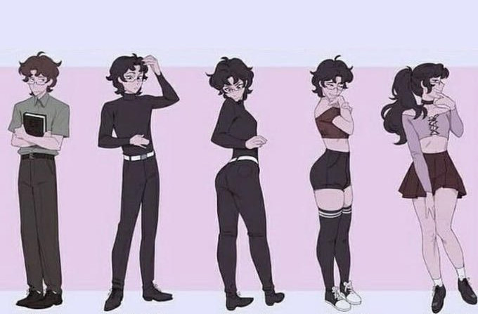 A graphic of the various stages of femboy progression.